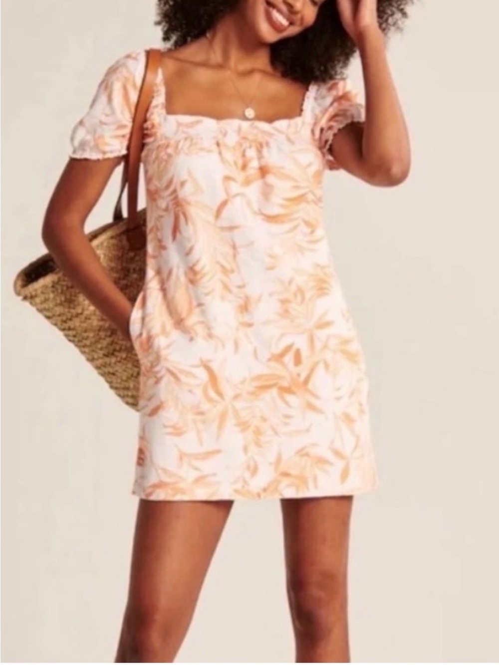 Abercrombie & Fitch Puff Sleeve Tropical Print Linen Blend Mini Dress Size Large